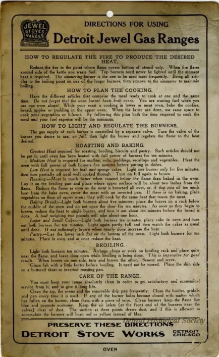 Pamphlet, Instruction - Directions For Using Detroit Jewel Gas Ranges
