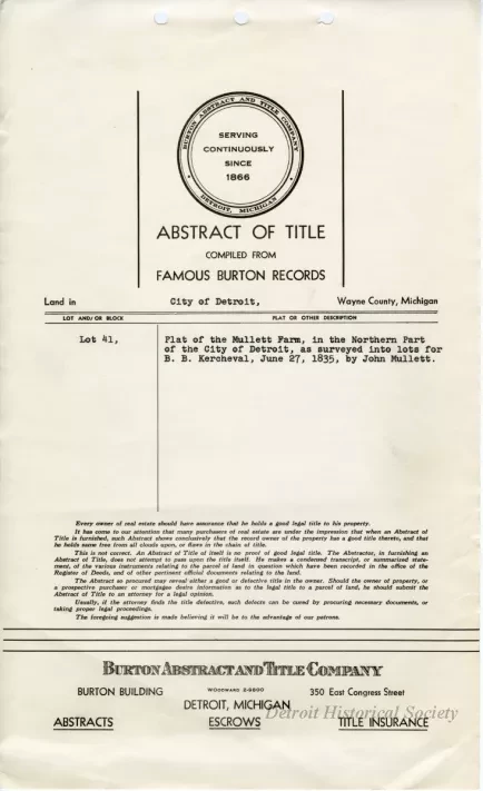 Title, Abstract - Abstract of Title, Lot 41, Plat of Mullet Farm