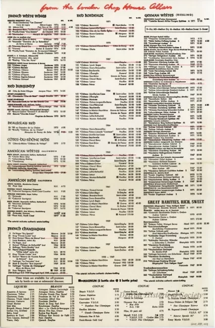 Menu - London Chop House