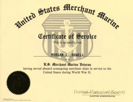 Certificate, Achievement - United States Merchant Marine Certificate of Service