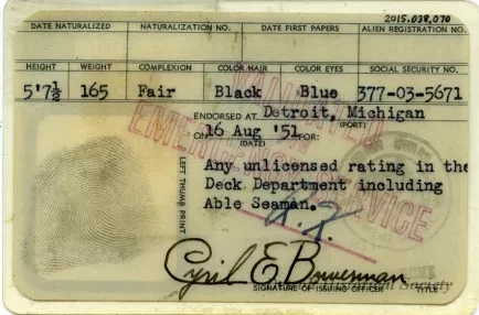 Card, Identification - U. S. Merchant Mariner's Document