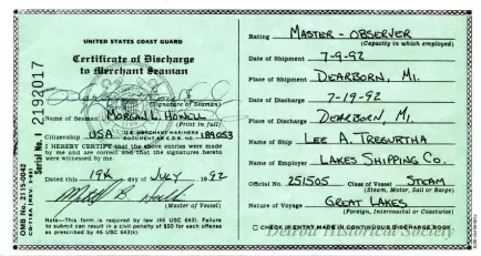 Certificate - Certificate of Discharge to Merchant Seaman
