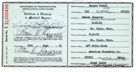 Certificate - Certificate of Discharge to Merchant Seaman