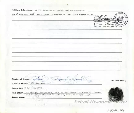 License, Occupational - United States Coast Guard License to a U.S. Merchant Marine Officer