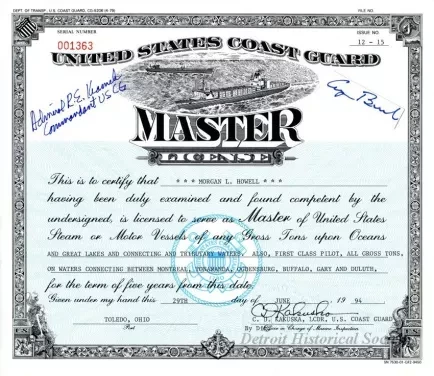 License, Occupational - United States Coast Guard Master License