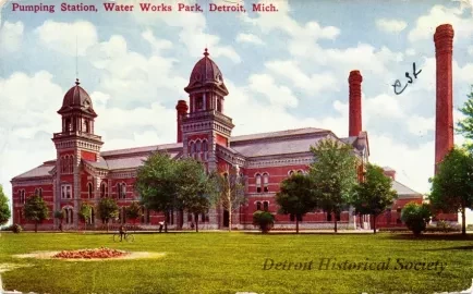 Postcard - Pumping Station, Water Works Park, Detroit, Mich.