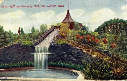 Postcard - Cedar Hill and Cascade, Belle Isle, Detroit, Mich.