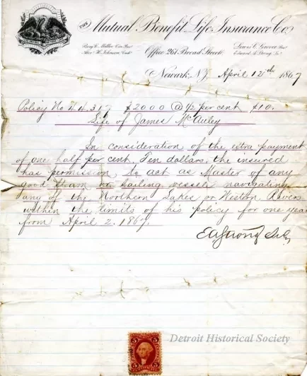 Policy, Insurance - The Mutual Benefit Life Insurance Co.