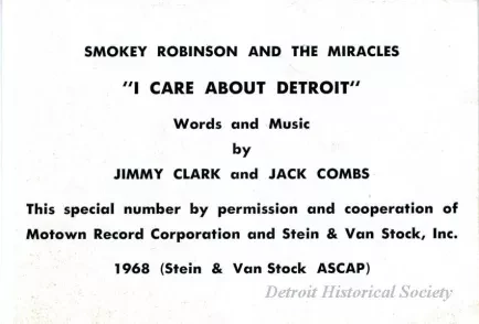 Sticker - Smokey Robinson and The Miracles,
"I Care About Detroit"