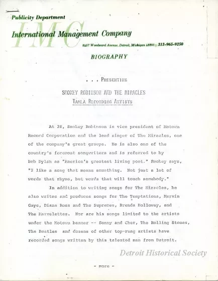 Release, News - Robinson, William "Smokey"