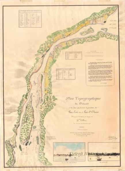 Map - Plan Topographique du Détroit et des eaux qui forment la jonction du Lac Erié avec le Lac St. Clair 
[Topographic plan of Detroit and the waters which form the junction of Lake Erie with Lake St. Clair]