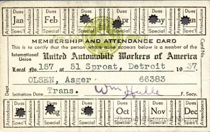 Card, Union - United Automobile Workers of America