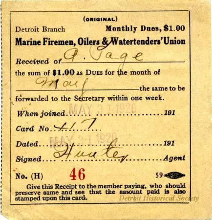 Receipt - Marine Firemen, Oilers & Watertenders' Union