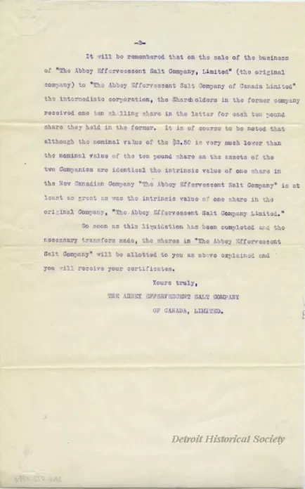 Letter - Abbey Effervescent Salt Companies
Re-Organization