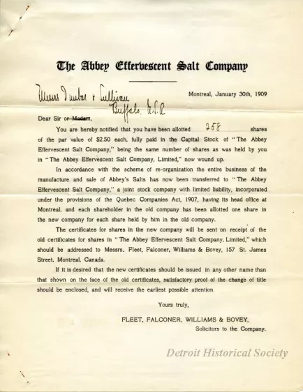 Letter - The Abbey Effervescent Salt Company