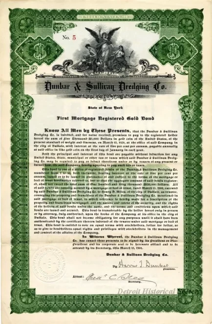Bond - Dunbar & Sullivan Dredging Co. 
First Mortgage Registered Gold Bond