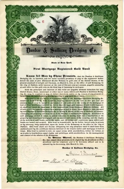 Bond - Dunbar & Sullivan Dredging Co. 
First Mortgage Registered Gold Bond