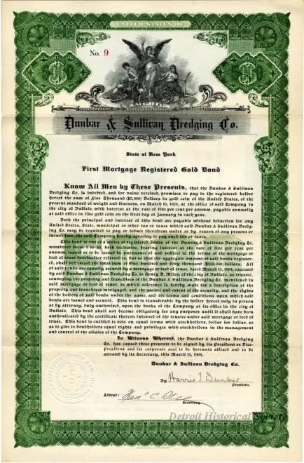 Bond - Dunbar & Sullivan Dredging Co. 
First Mortgage Registered Gold Bond