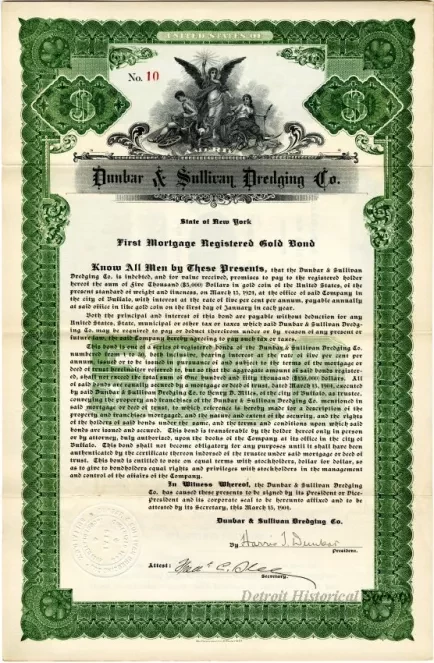 Bond - Dunbar & Sullivan Dredging Co. 
First Mortgage Registered Gold Bond