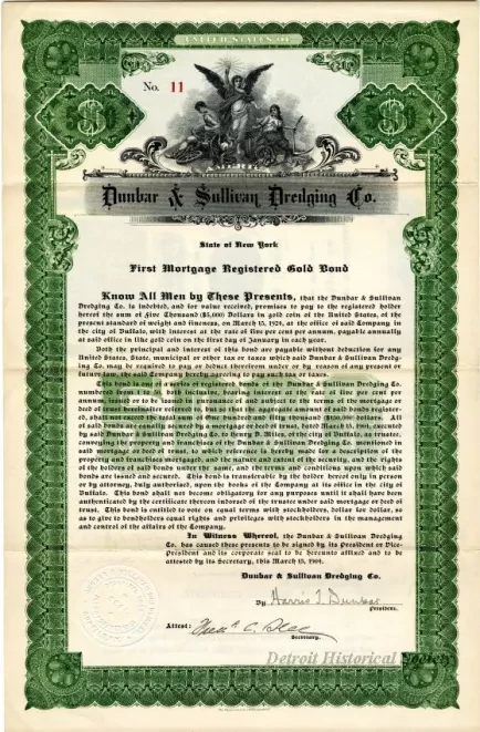 Bond - Dunbar & Sullivan Dredging Co. 
First Mortgage Registered Gold Bond