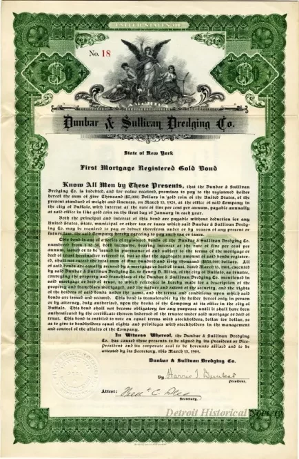 Bond - Dunbar & Sullivan Dredging Co. 
First Mortgage Registered Gold Bond