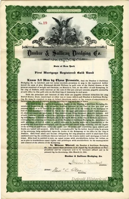 Bond - Dunbar & Sullivan Dredging Co. 
First Mortgage Registered Gold Bond