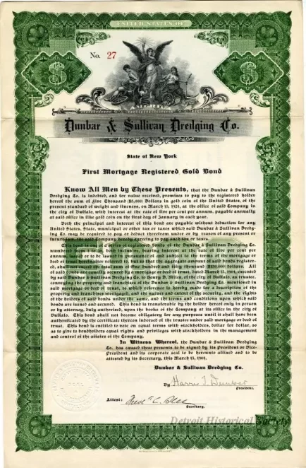 Bond - Dunbar & Sullivan Dredging Co. 
First Mortgage Registered Gold Bond