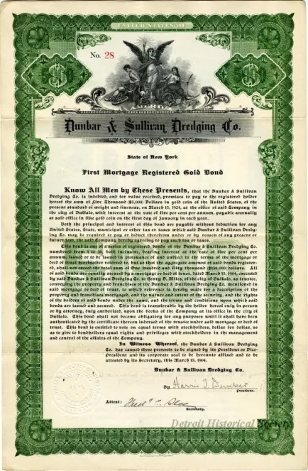 Bond - Dunbar & Sullivan Dredging Co. 
First Mortgage Registered Gold Bond