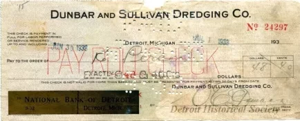 Check, Bank - Dunbar & Sullivan Dredging Co.