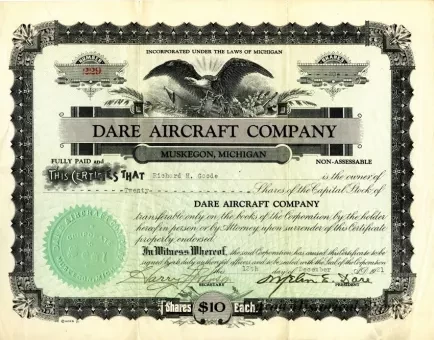 Certificate, Stock - Dare Aircraft Company
