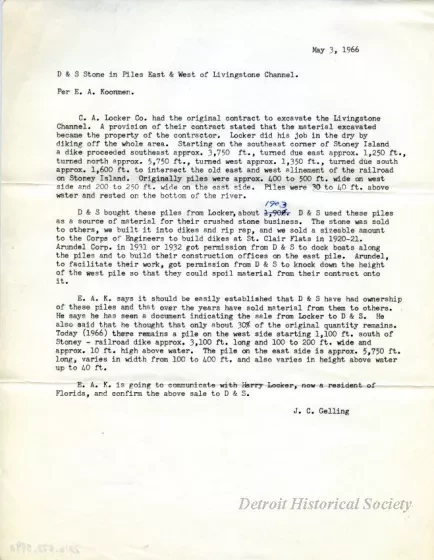 Memorandum - D&S Stone Piles East & West of Livingstone Channel