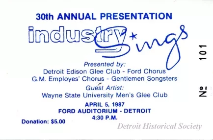 Ticket, Admission - 30th Annual Presentation, Industry Sings