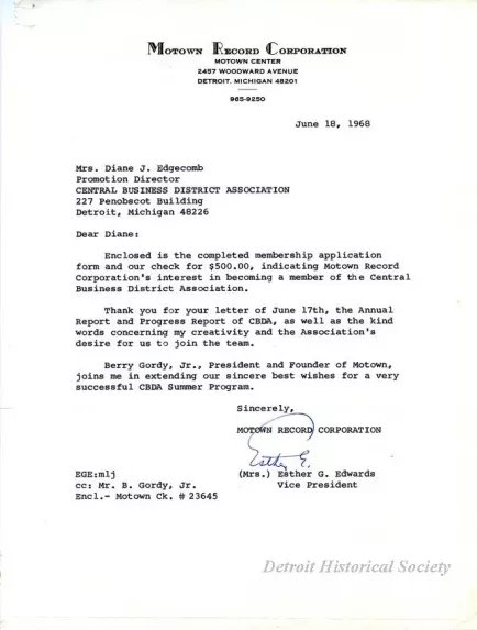 Letter - Motown Record Corporation