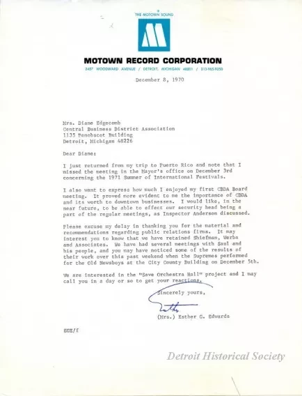 Letter - Motown Record Corporation