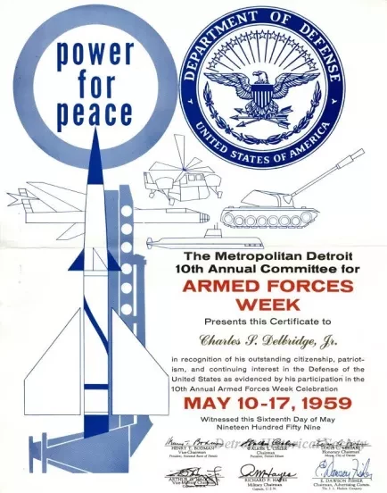Certificate, Attendance - Metropolitan Detroit 10th Annual Committee for
Armed Forces Week