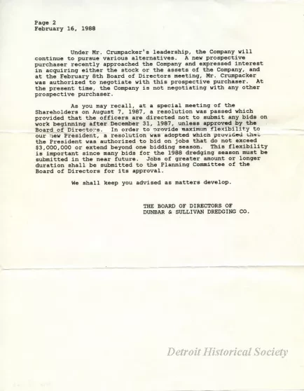Letter - Dunbar & Sullivan Dredging Co.