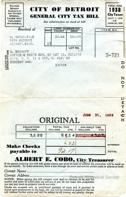 Bill, Tax - City of Detroit
General City Tax Bill