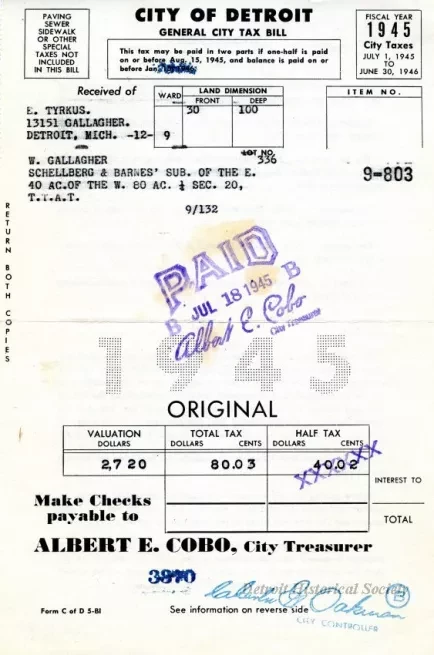 Bill, Tax - City of Detroit
General City Tax Bill