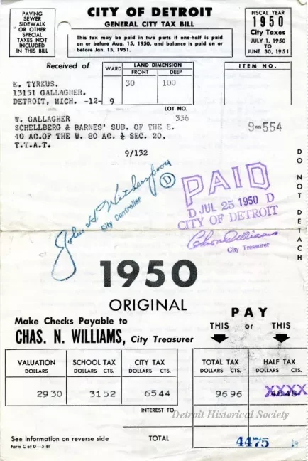 Bill, Tax - City of Detroit
General City Tax Bill