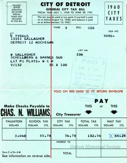 Bill, Tax - City of Detroit
General City Tax Bill