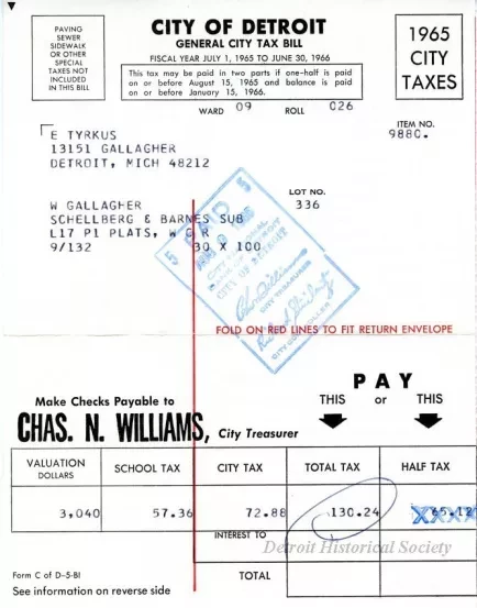 Bill, Tax - City of Detroit
General City Tax Bill