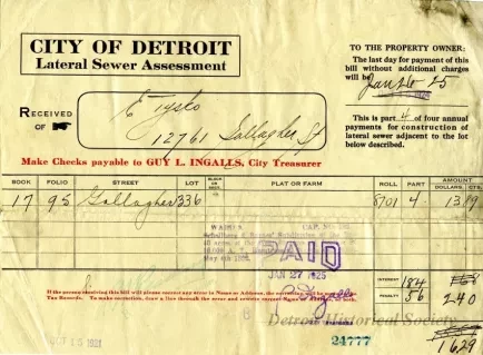 Bill, Tax - City of Detroit
Lateral Sewer Assessment