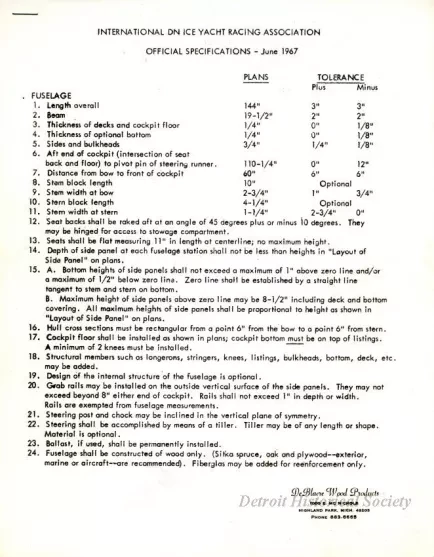 Specification - International DN Ice Yacht Racing Association 
Official Specifications - June, 1967