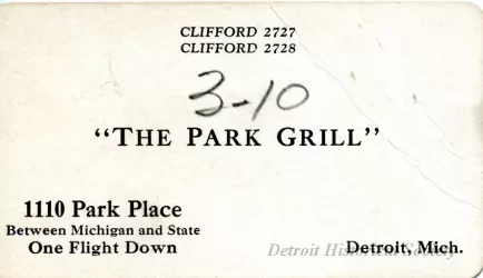 Card, Trade - The Park Grill
