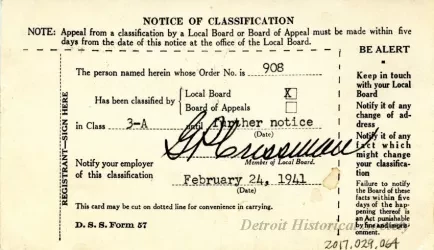 Card, Draft - Notice of Classification