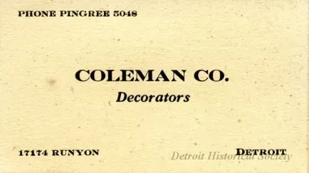 Card, Business - Coleman Co. Decorators