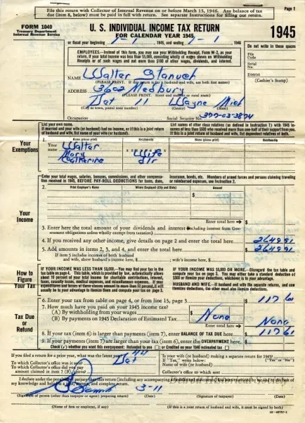Return, Tax - U. S. Individual Income Tax Return