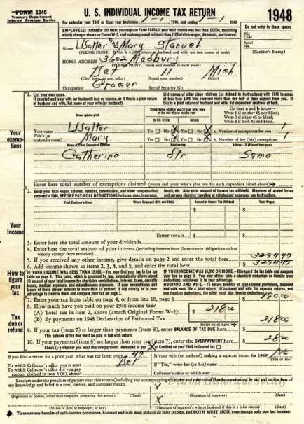 Return, Tax - U. S. Individual Income Tax Return