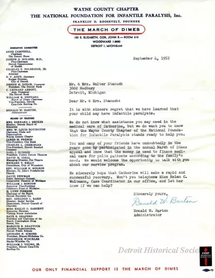 Letter - Wayne County Chapter 
The National Foundation for Infantile Paralysis
