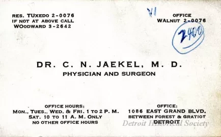 Card, Business - Dr. C. N. Jaekel, M. D.